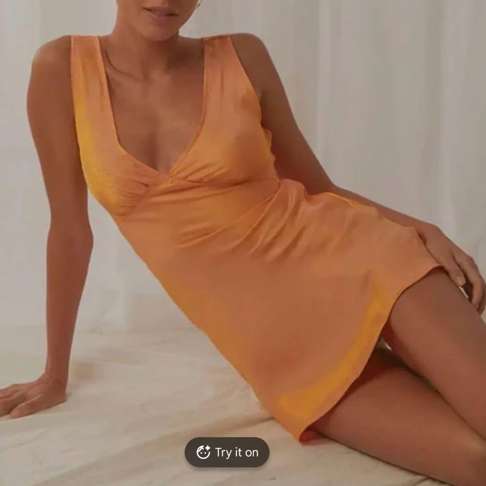 Peppermayo Peachy Orange Metallic Sheer Audrey Slip Dress